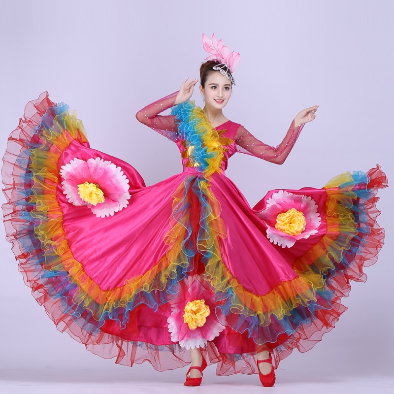 Moderne spansk tyrefægtning balsal dans kjole nederdel lang kjortel flamenco fille nederdele rose flamenco kjoler til kvinder piger  dl3476