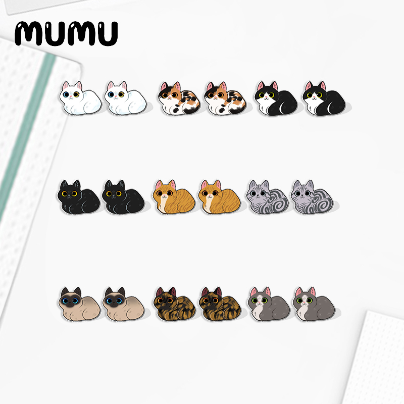 Pendientes con pasador acrílico de gato Angora turco, pendientes hechos a mano de gatos siameses, joyería epoxi de resina, para amigos, novedad de 2023