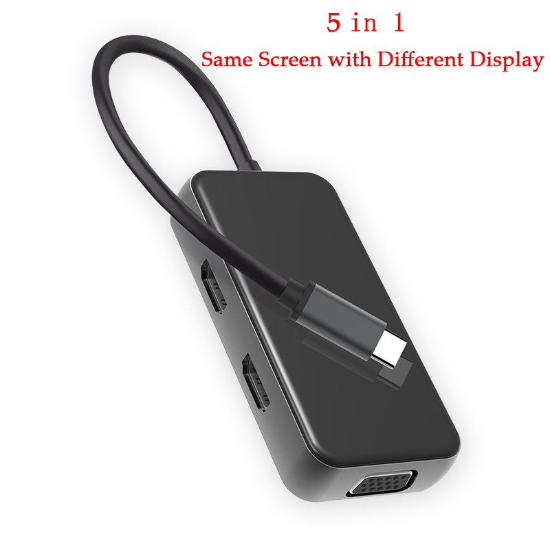 Dual Hdmi Hub Usb 3.0 Hub Type C Vga Pd Hdmi Usb C Adapter Docking Station Voor Laptop Type C hub Dock: Default Title