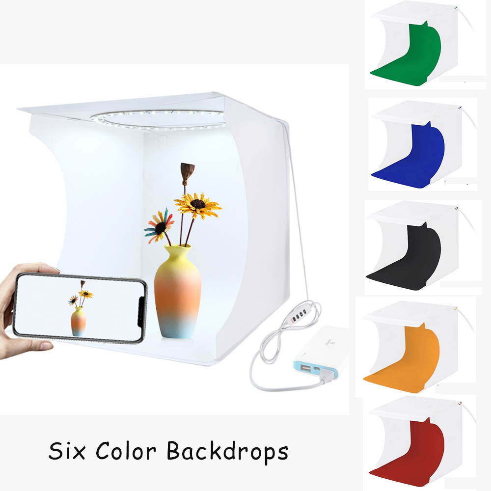 Mini foldbar lysboks fotobaggrundssæt studieboks led 30cm dslr kamera skydetelt 6 baggrund videofotografering lysboks