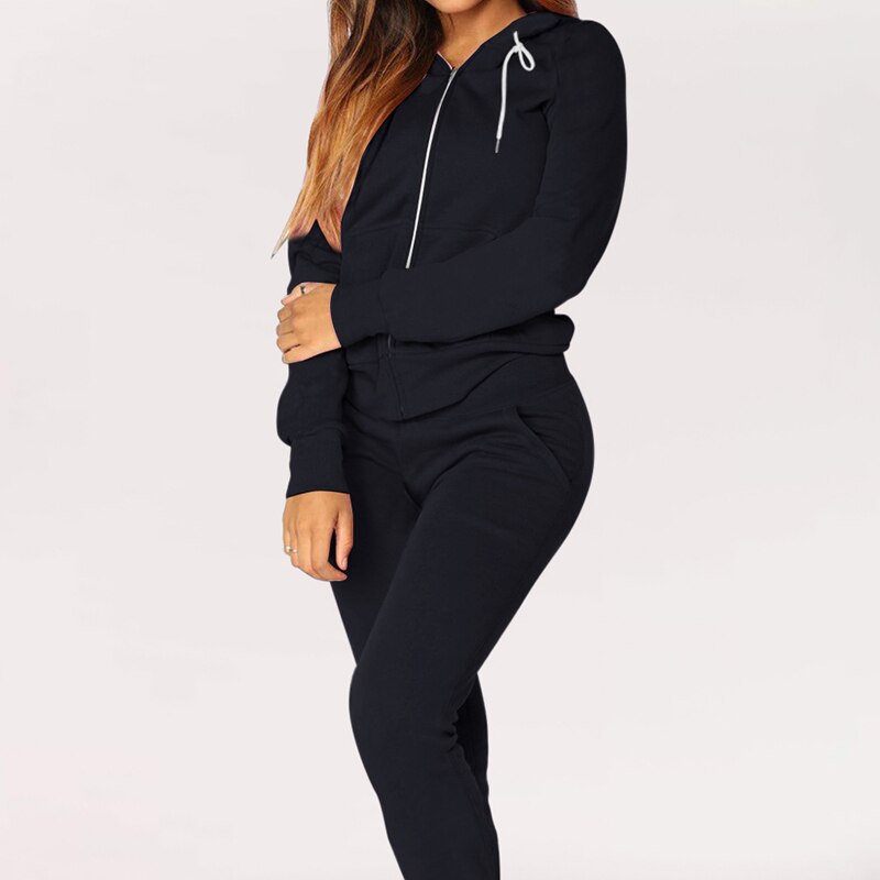 Trainingspak Vrouwen 2 Delige Set Vrouwen Zweet Pak Vrouwen Past Effen Kleur Hooded Lange Mouwen Rits Brief Sweatshirt