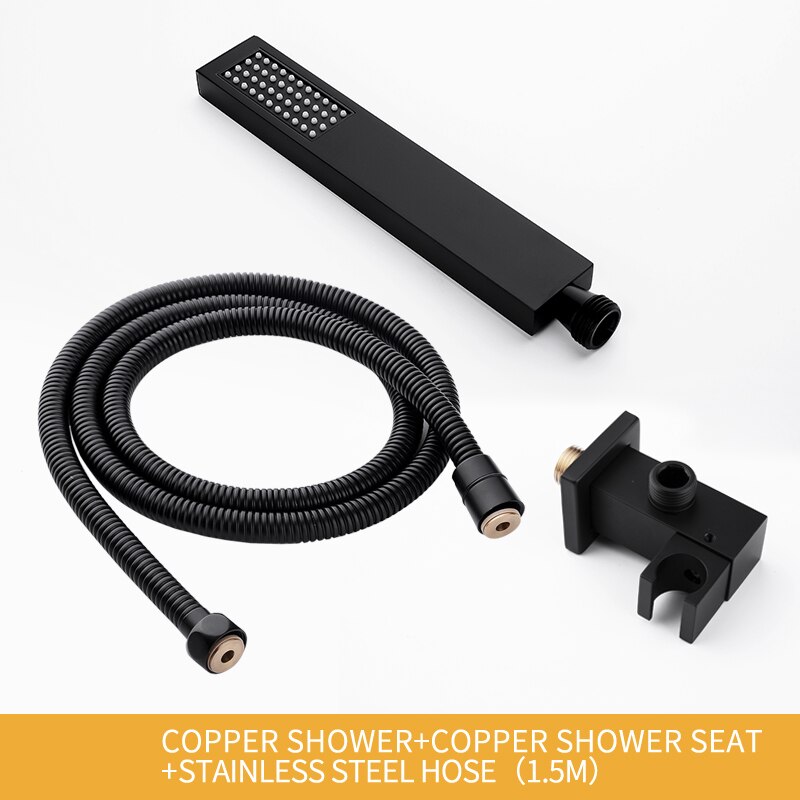 Brass Handheld Shower Head with 1.5-Meter Long Hose and Holder Bracket Replacement Showerhead Bathroom Square Style Black: Whole  Set