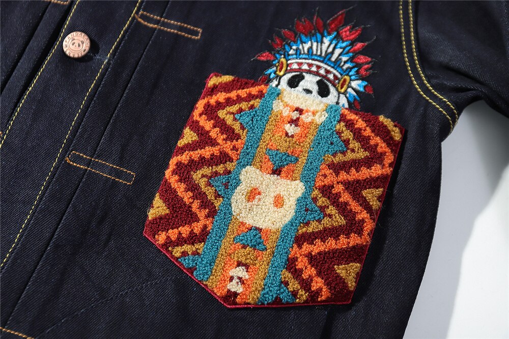 Lindsey seader indianere broderi print denim jakke frakker hip hop punk rock afslappet jeans jakker streetwear mænd jakke