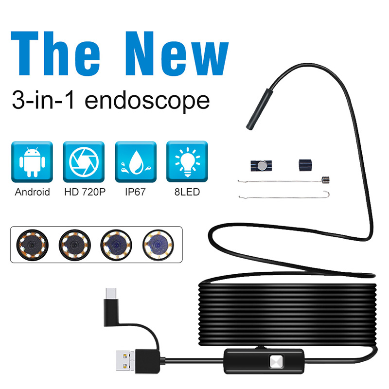 8mm Lens 720P Type-C Android Endoscoop Inspectie Endoscoop Camera Led Licht Waterdichte Buis Borescope Voor Telefoon en PC