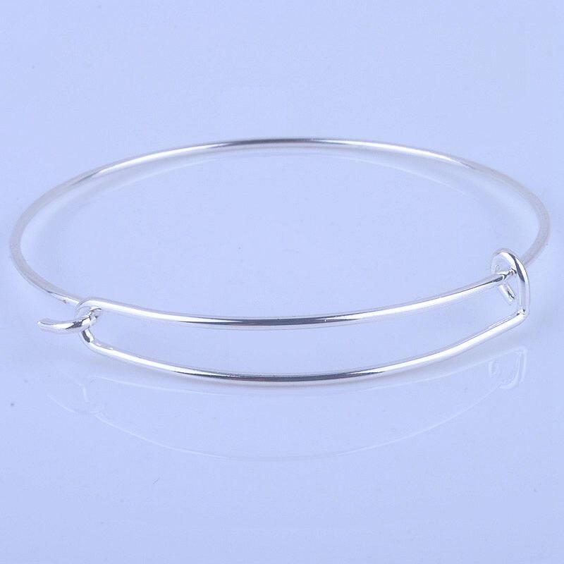 100pcs Metals Gold color Silver color DIY Bangle for Beads or Charms Adjustable Expandable Wire Bracelets Bangles: silver plated 4