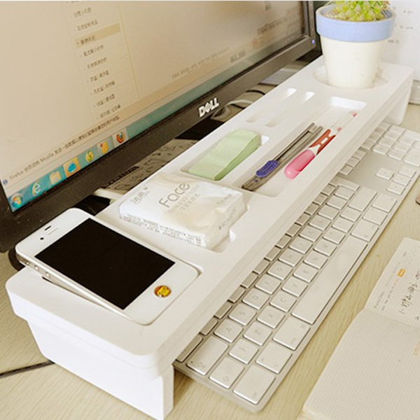 Multifunction Desktop Computer Keyboard Storage Shelf Wooden Plastic Pen Beads Home Decor Hanger