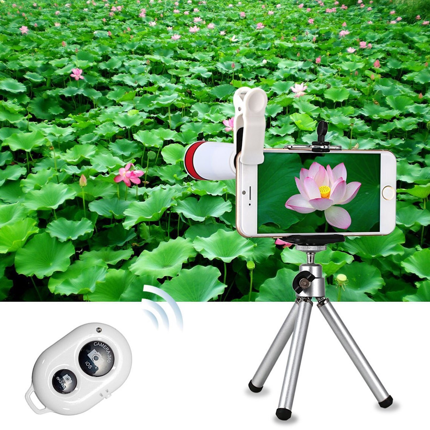 Sunnylife Telefoon 8X Zoom Telelens Fish Eye Lens Groothoek Macro Lens Selfie Stok Bluetooth Afstandsbediening Statief