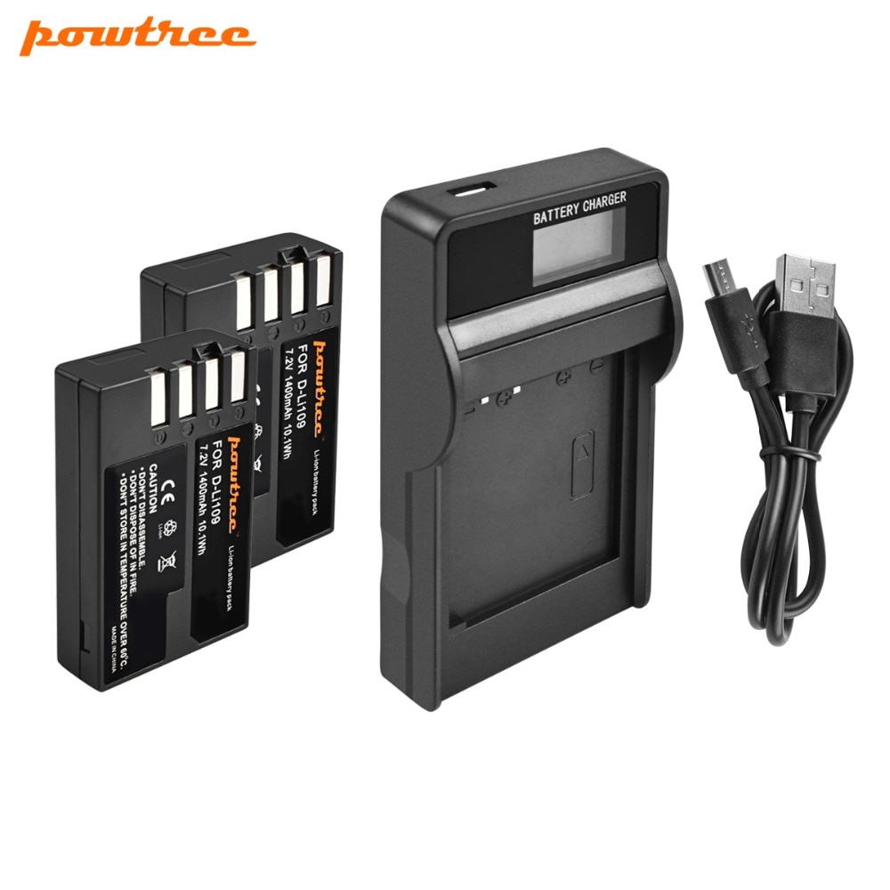 Powtree para Pentax 7,2 V 1400mAh D-Li109 DLi109 DLi 109 batería + LCD cargador para K30 K50 K-30 K-50 K500 K-500 K-S1 KS1 K-S2 KS2