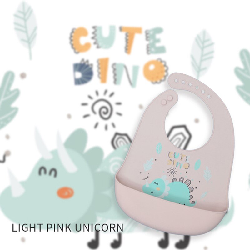 Baberos impresos para bebé de dibujos animados, Baberos de dinosaurio, silicona suave a prueba de agua, babero ajustable para niño y niña, artículos para la comida del bebé: style3 light pink