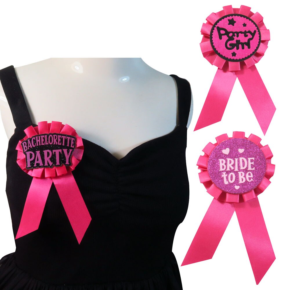 3pcs Pink ribbon badge pink glitter round button bachelorette party girl pin star bride to be hen party happy birthday 21 brooch
