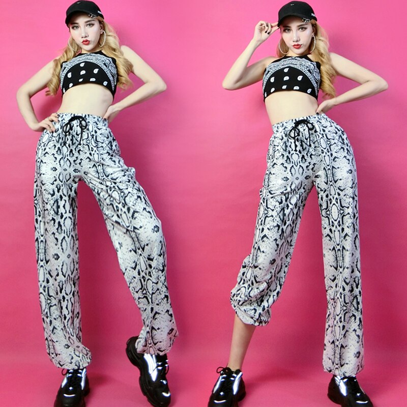 Jazz Dance Costume Female Hip Hop Clothing Street Dancing Outfit Snake Pattern Casual Pants Suit Stage Wear DNV13265