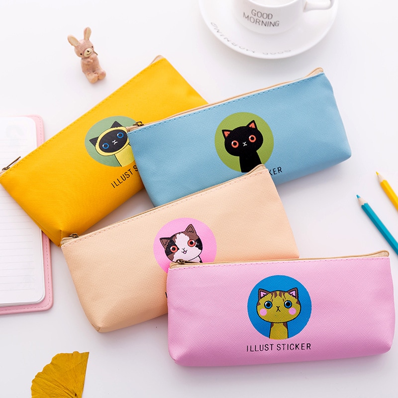Kawaii – trousse à crayons chats en PU de , fournitures scolaires, papeterie , jolie boîte à crayons, outils scolaires