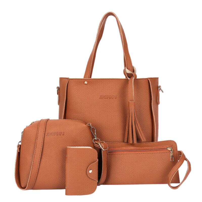 Dame stilfuld kortholder håndtaske crossbody taskesæt billig kvaster pung 4 stk: Brun