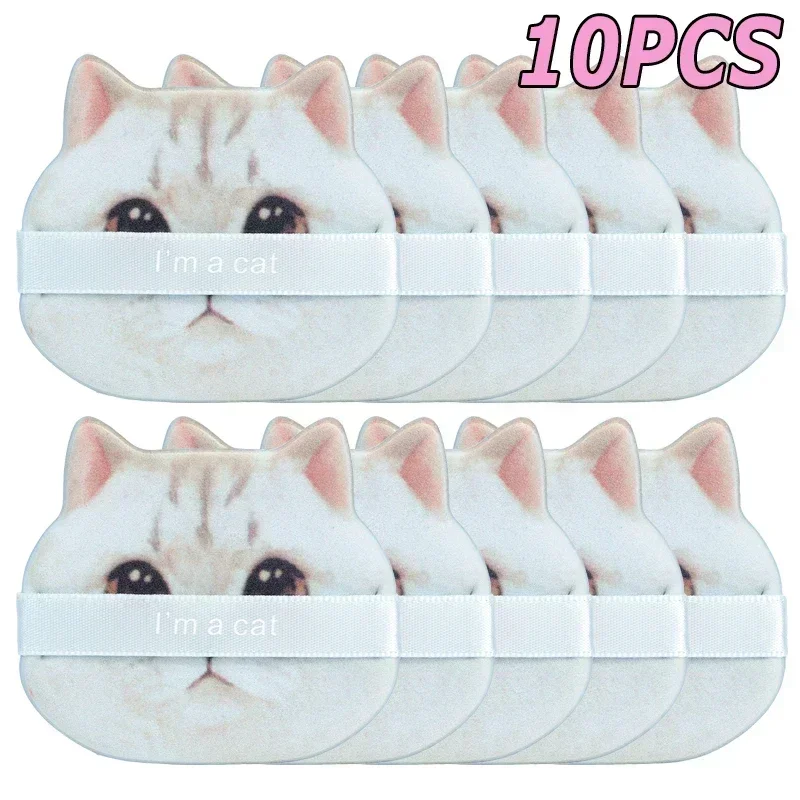 10 st söt katt sminkpuff foundation kosmetisk puff slät puder concealer skönhet torr och våt puderpuff med dubbel användning sminkverktyg: Rosa