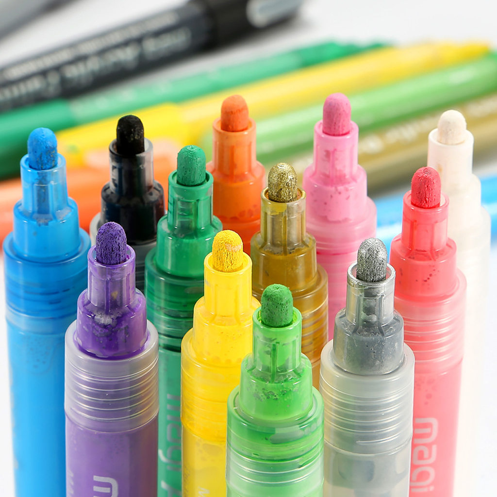 Marqueurs de peinture acrylique étanches | Assortiment de 12 couleurs, stylo artistique pour croquis, artisanat, carte de Scrapbook faisant des fournitures
