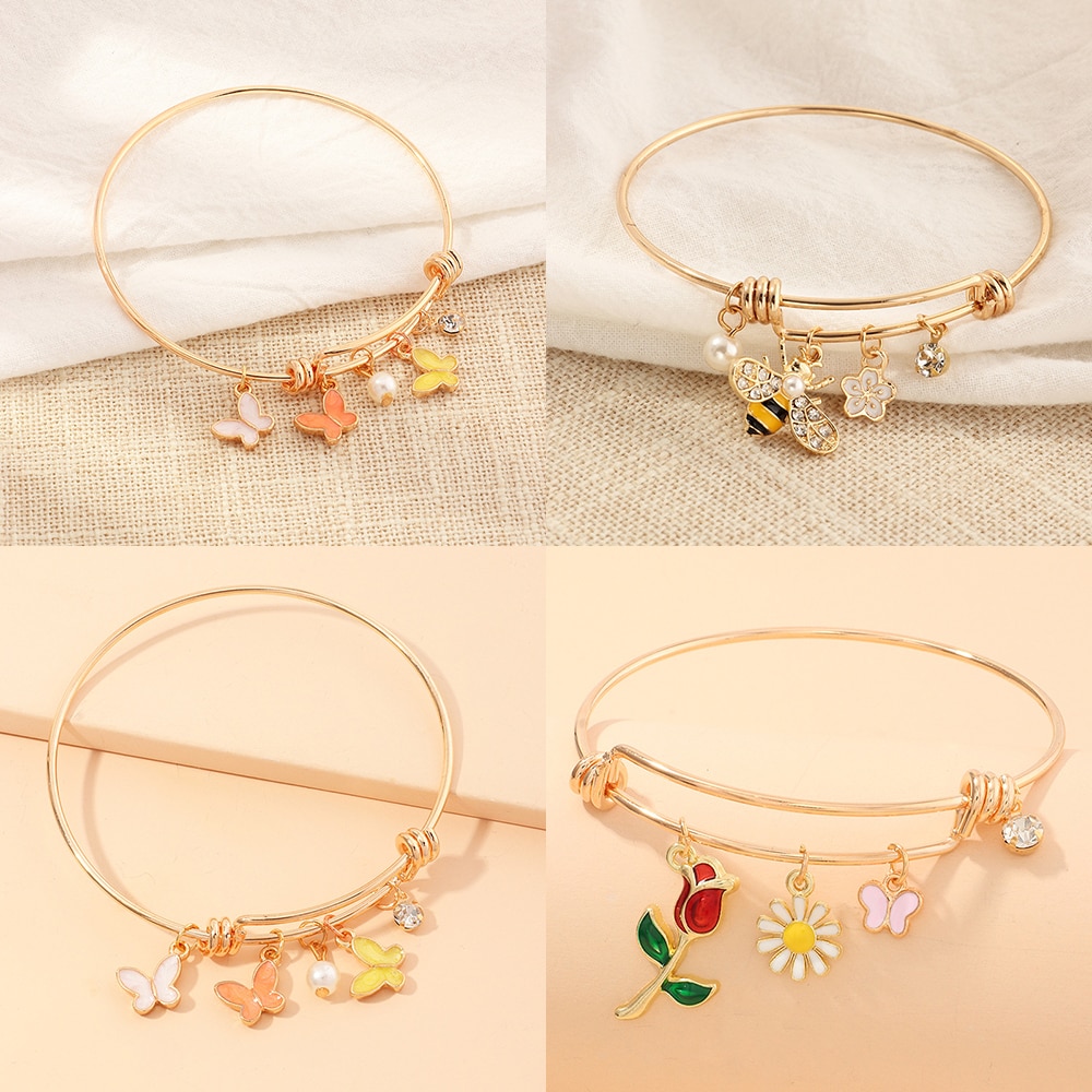Boho Multicolour Emaille Bloem Bee Vlinder Cirkel Armbanden & Armband Voor Vrouwen Meisjes Korea Leuke Goud Kleur Verstelbare Bangles