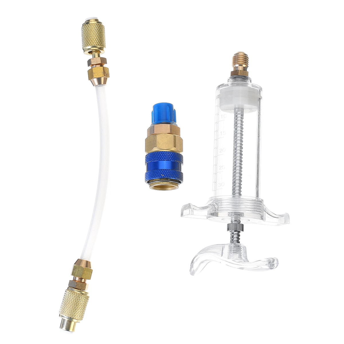 Oil/Dye Injector 30Ml 1 Oz with Low Side Quick Coupler Adapter 1/4 SAE R134 Manual Oiler A/C Oil Injector Adapter