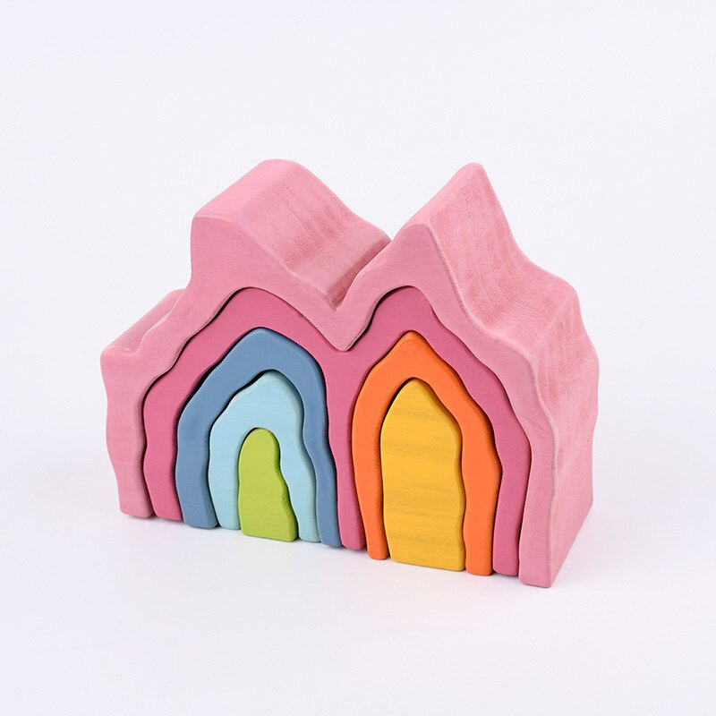 Bambini blocchi arcobaleno in legno foresta albero arcobaleno casa assemblaggio ad arco colore educazione precoce giocattoli e interazione figlio genitore: E