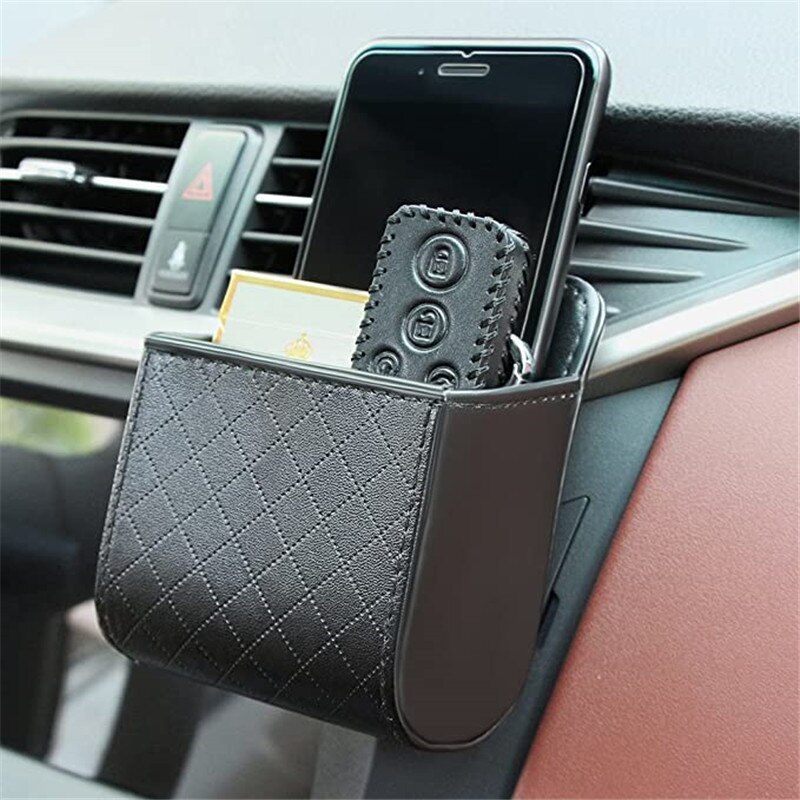 Auto Vent Outlet Trash Box PU Leather Car Phone Holder Storage Bag Organizer Automobile Hanging Box Car Styling bag