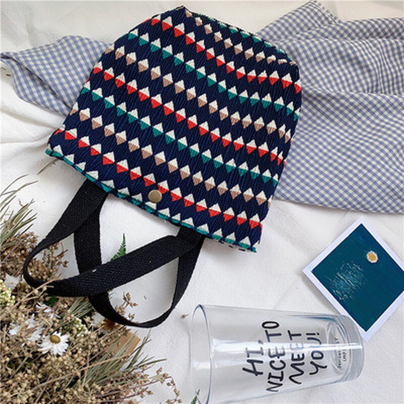 Hand-Held Mini Katoenen Boodschappentassen Vrouwen Handtassen Meisje Vintage Canvas Casual Tote Casual Schoudertas Hasp Lunch Emmer tas