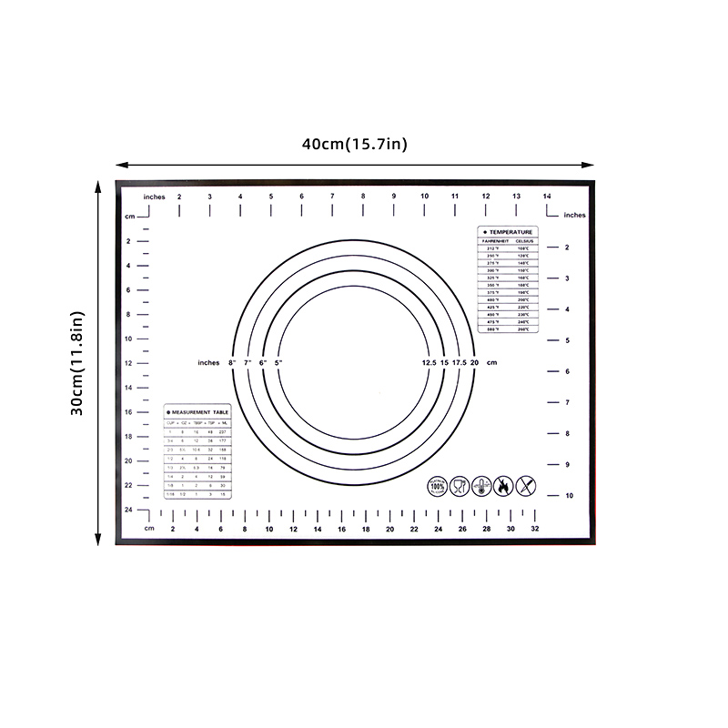 Non-stick silikonemåtte stort wienerbrød kagepasta mel æltedejmåtte bordmåtter bageplader liners pad køkkenværktøj: Sort 30 x 40cm