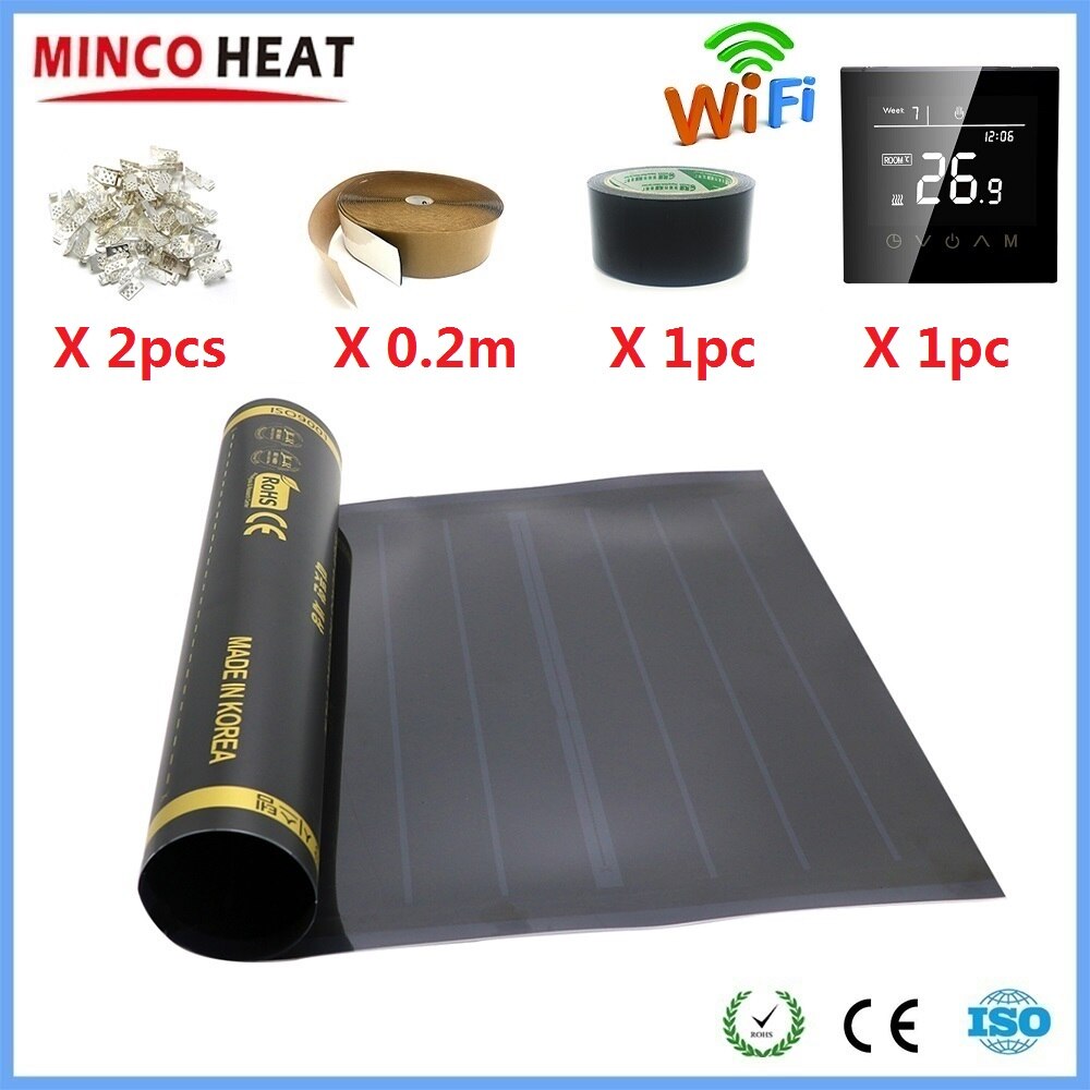 50cmX2m Graphene PTC Heating Film Kits Infrared Electric Warm Floor Mat With WiFi Thermostat Temperature Controller Selection: MK100GB-H-WIFI