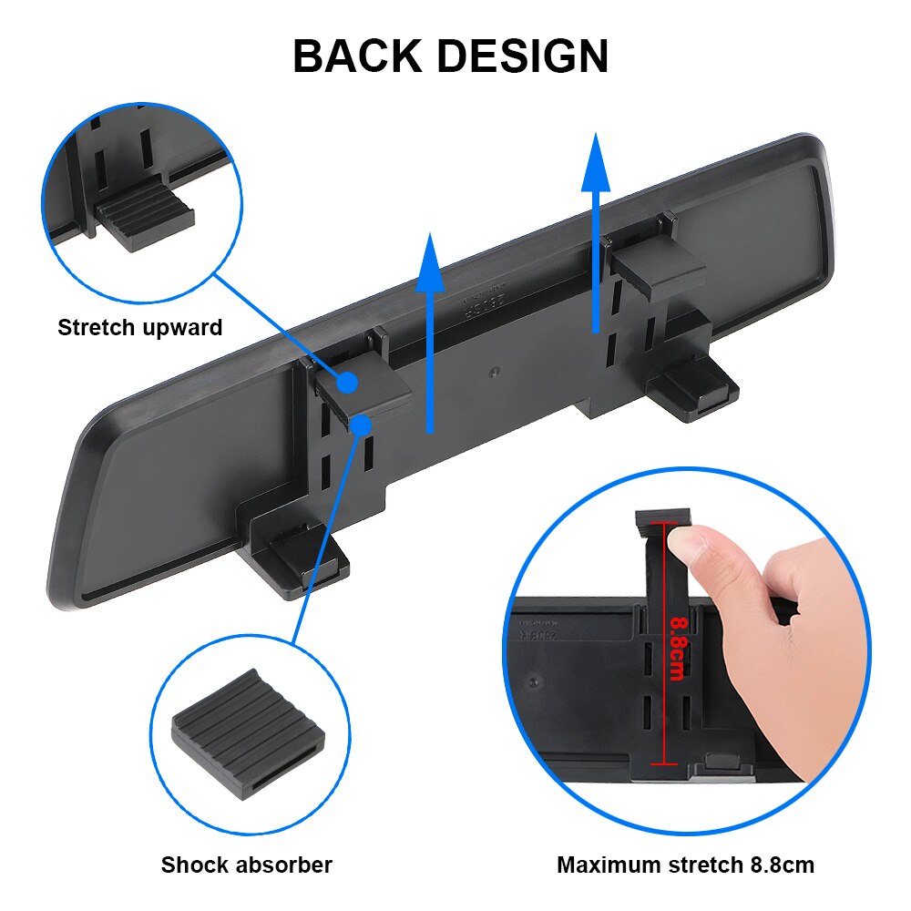 Espejo retrovisor Interior trasero para coche, microcurvatura de lente de 3000R, cristal HD de pantalla completa 2.5D, gran angular, antideslumbrante, azul, sin marco