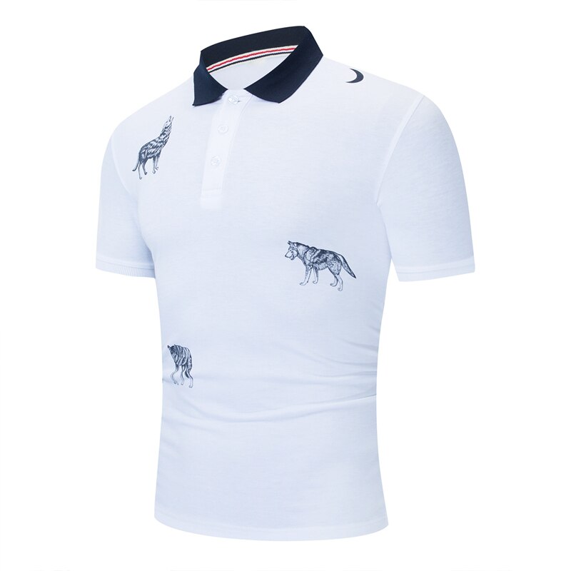 Summer Men Wolf Printed Polo Shirt Cotton Short Sleeve Smart Casual Business Polo Shirt Social Tops Clothes