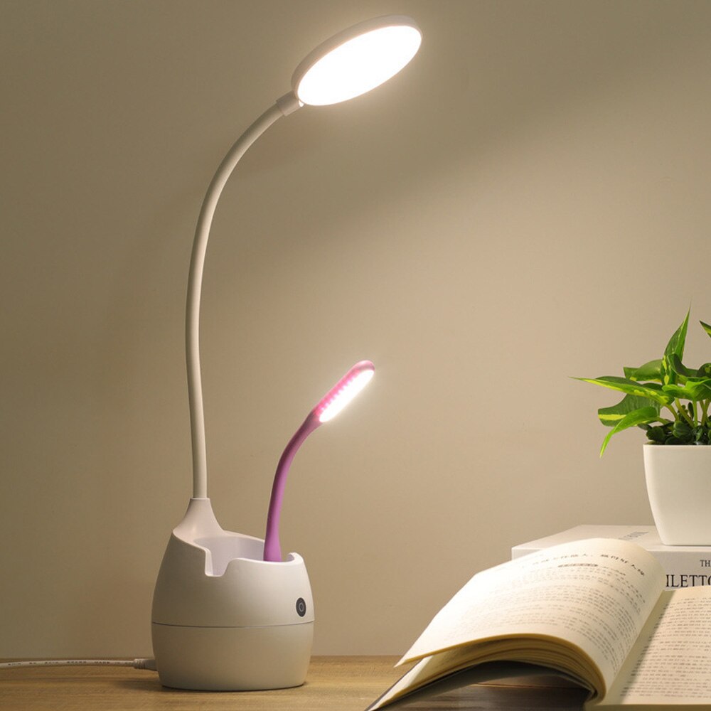 LED Bureaulamp - 2000mAh Oplaadbaar - Pen & Telefoonhouder - Dimbare Touch Bediening - Acryl ABS