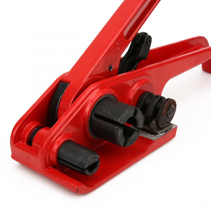 Indpakningsmaskiner manuel tape omsnøringsstrammer rød tætningsfri kombinationsværktøj bindingsværktøj til 16 ~ 19mm kæledyr/pp tape omsnøring