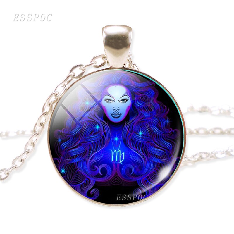 Twelve Constellation Chain Necklace Glass Alloy Zodiac Sign Pendant Necklace Charm Jewelry for Women: Virgo