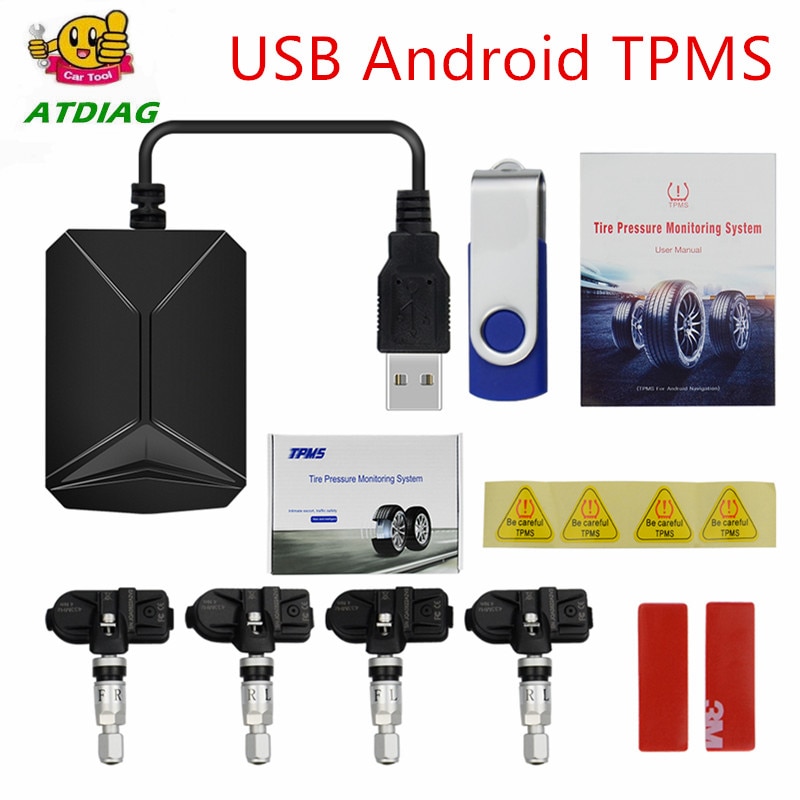 Usb Android Tpms Auto Bandenspanningscontrolesysteem Display 4 Interne Sensoren Android Navigatie Bandenspanning Alarm 0-116Psi