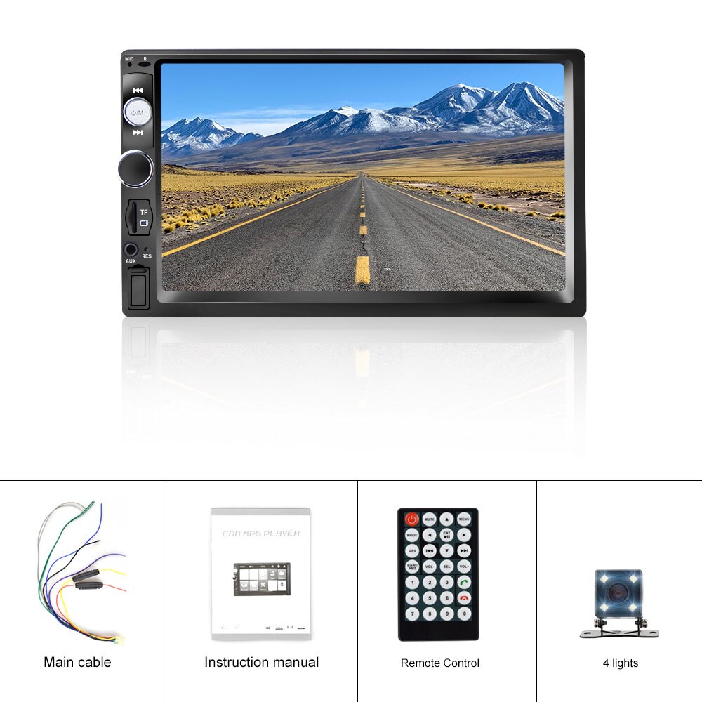 Podofo 2 Din 24V Autoradio Autoradio 7 "Touch Screen Auto Multimedia Speler Auto MP5 Bluetooth USB TF FM Radio Achteruitrijcamera: With 4 LED Camera