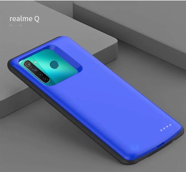 RealmeためX2 バッテリー充電器ケーススリムバックアップ電源銀行裏表紙用K5 realme q耐震バッククリップバッテリーケースcapa: Realme Q Blue