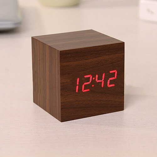 Moderne Houten Kubus Digitale Led Thermometer Timer Kalender Desk Wekker!