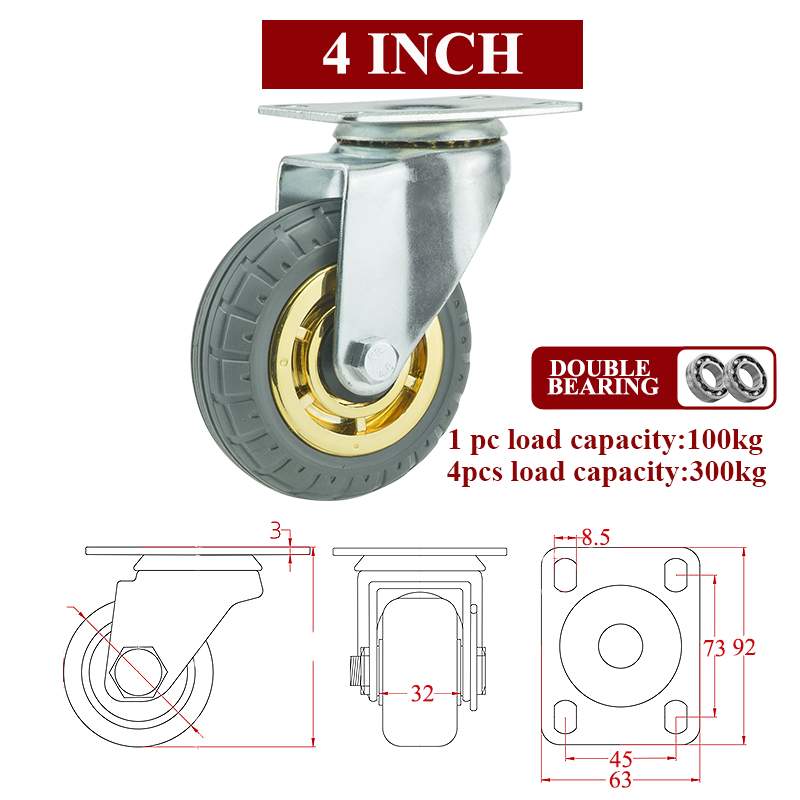 Casters Heavy Loads Rubber Swivel For Furniture Wheels Mover Noiseless Shelf Wheelbarrow Cart Hardwares Transporter Tire Trolley