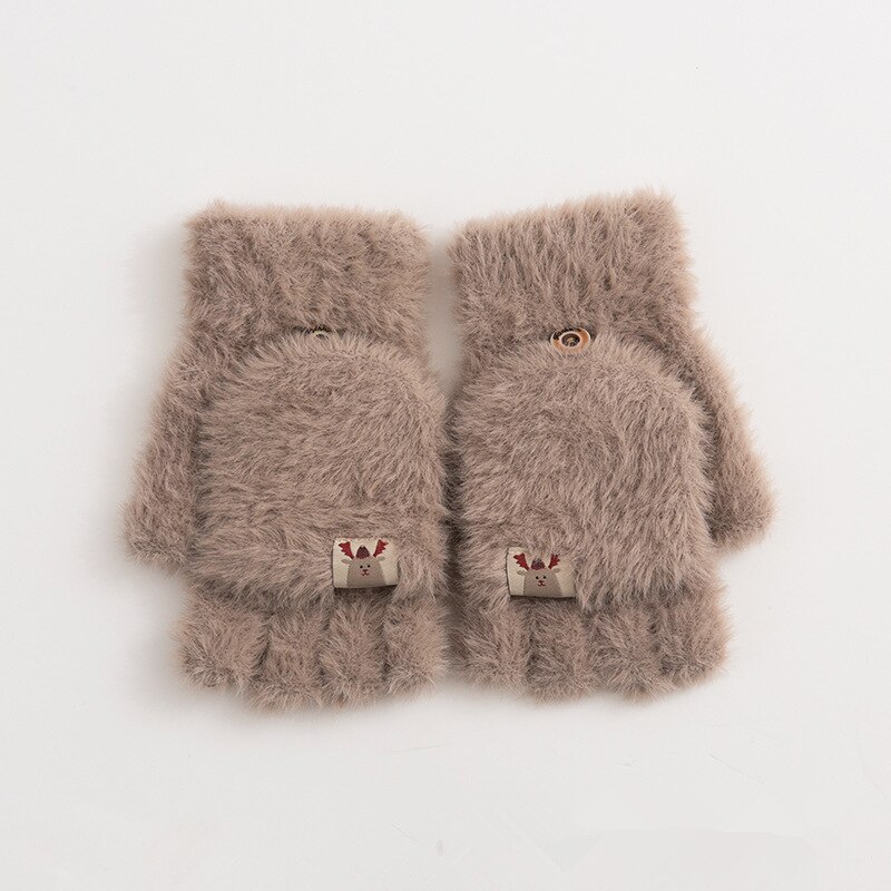 Crianças luvas de lã da criança do bebê inverno quente malha conversível flip topo dos desenhos animados luvas luvas do bebê luvas de inverno 2020: Koffee