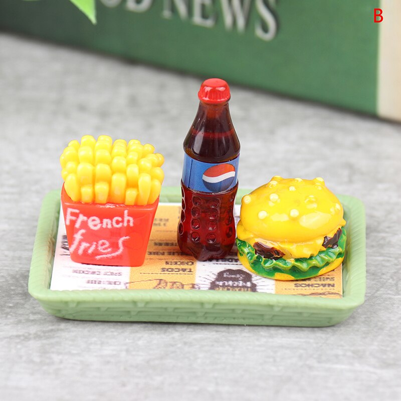 Dollhouse Trays Plates Mini Hamburg Food Dishes Kitchen Tableware Decor Toy for children Girls For Dollhouse Accessories: B