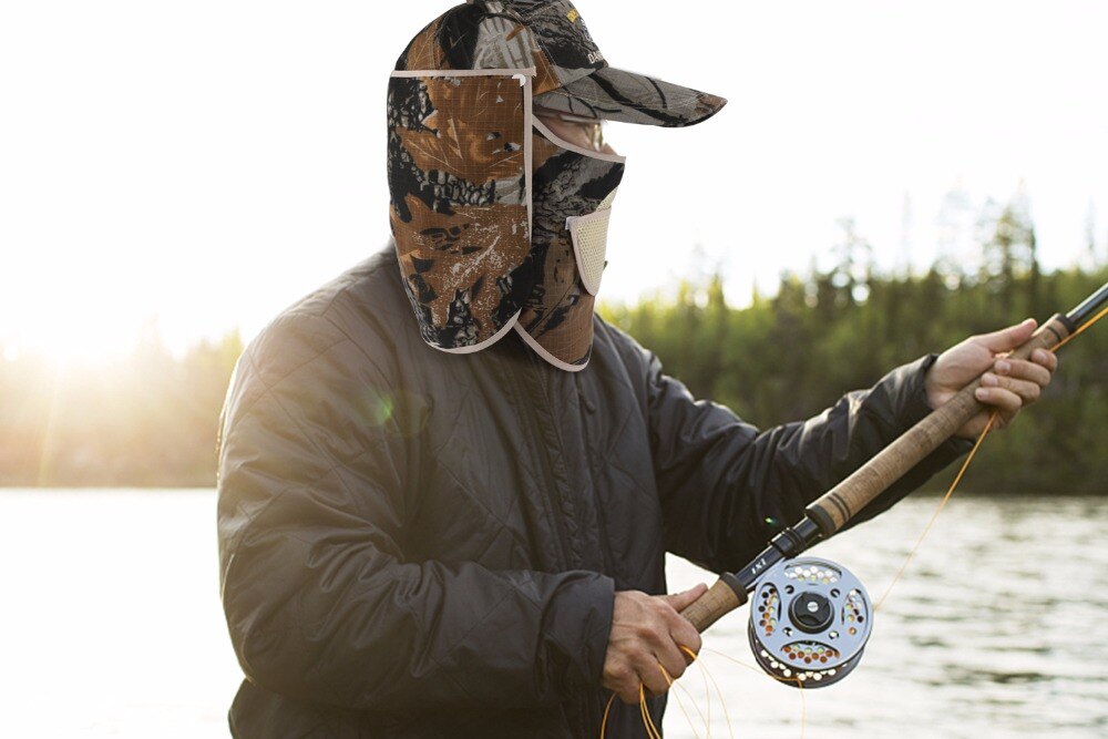 Chapéus de pesca com camuflagem ventilada, chapéus para pesca, com aba larga e proteção uv