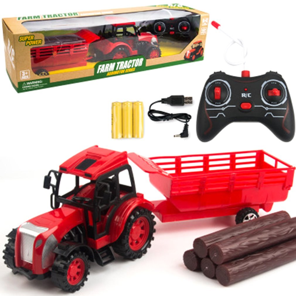 Gohero Juguete de tractor de control remoto, 2.4 Ghz RC Tractor Juguetes para niños de 3 a 5 años, juego de tractores de juguete con remolque y luz/brazo de carga, juguetes