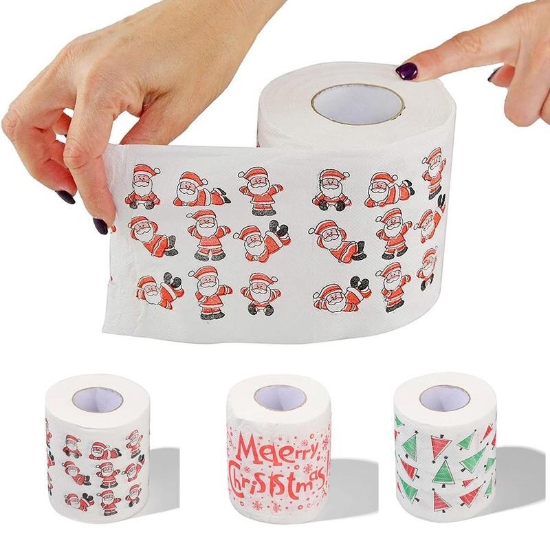 1 rouleau de papier toilette de noël rouleau papier impression père noël bain fournitures de noël décor de noël tissu Navidad noël papier toilette