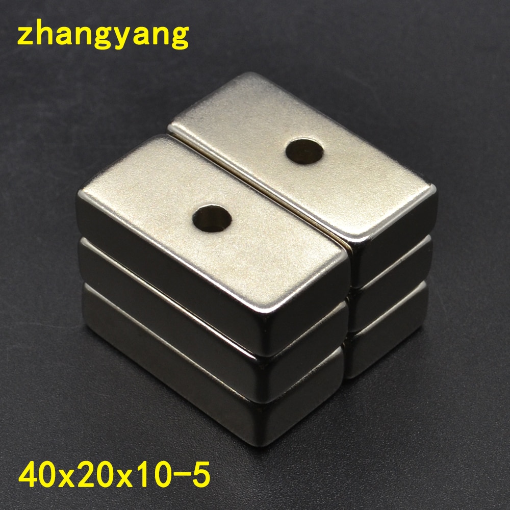 1PCS blok 40x20x10 sterke krachtige neodymium magneten zeldzame aarde permanente fasterners met verzonken gat 40*20*10-10