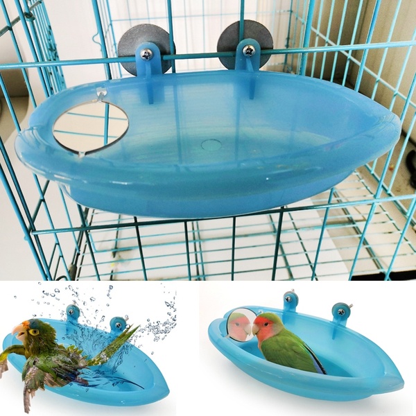 Fugl vandbad kar til kæledyrsbur hængende skål papegøje parakit fugl bad + spejl fuglebad