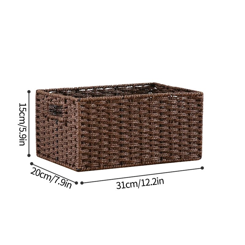 cestas de almacenamiento cajas mimbre organizacion Cesta de almacenamiento tejida grande, organizador de juguetes para aperitivos, armario, caja organizadora de ropa, organización del hogar: Brown S 31x20x15cm