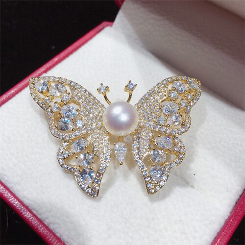 ZHBORUINI Feine Schmuck Natürliche Süßwasser Perle Brosche Jahrgang Schmetterling Brosche Stifte Perle Schmuck Frauen Dekoration
