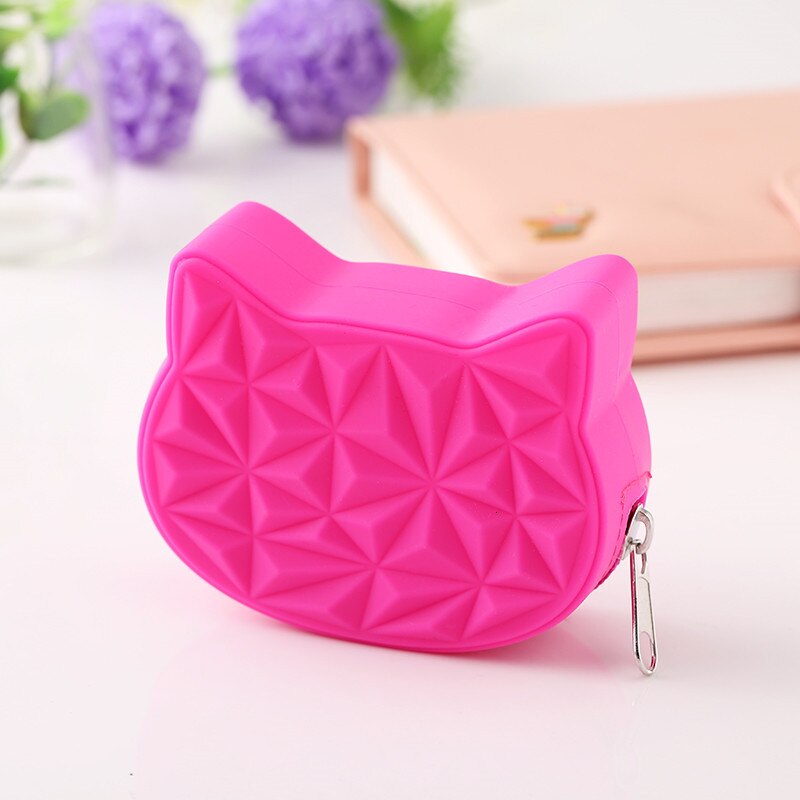 Cartera corta de silicona con forma de gato para mujer, monedero pequeño para chica, llavero para mujer, bolso de mano diario, bolso con auriculares Bluetooth, novedad: roseo