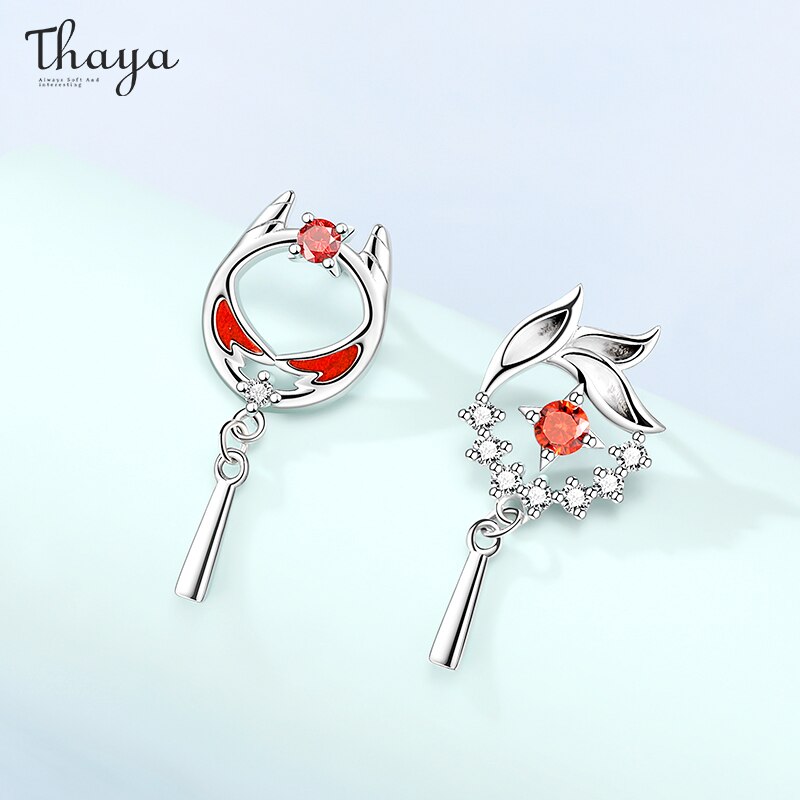 Thaya Authentische S925 Sterling Silber Ohrring Tropfen Roten Öl Löwe Ohrring Baumeln Ebene Stil Für Frauen Silber Ohr Edlen Schmuck