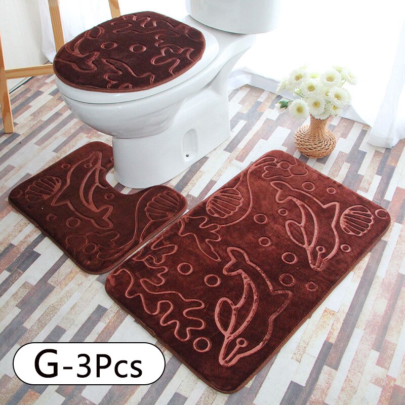 3PC Toilet Cover Seat Bathroom Accessories Set Rug Contour Mat Soft Toilet Lid Cover Plan Solid Color Bath Mats Home Decor: G