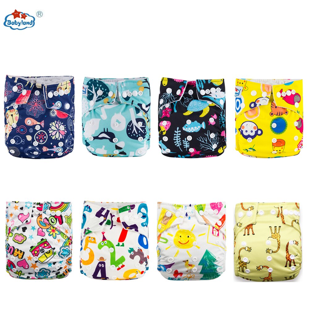 Babyland Umweltfreundliche Baby Tuch Windeln 8 teile/los Baby Windel Drucke Mehrweg Tasche Windel Für Baby 0-2 jahre/3-15KG: Neutral Prints 8pcs