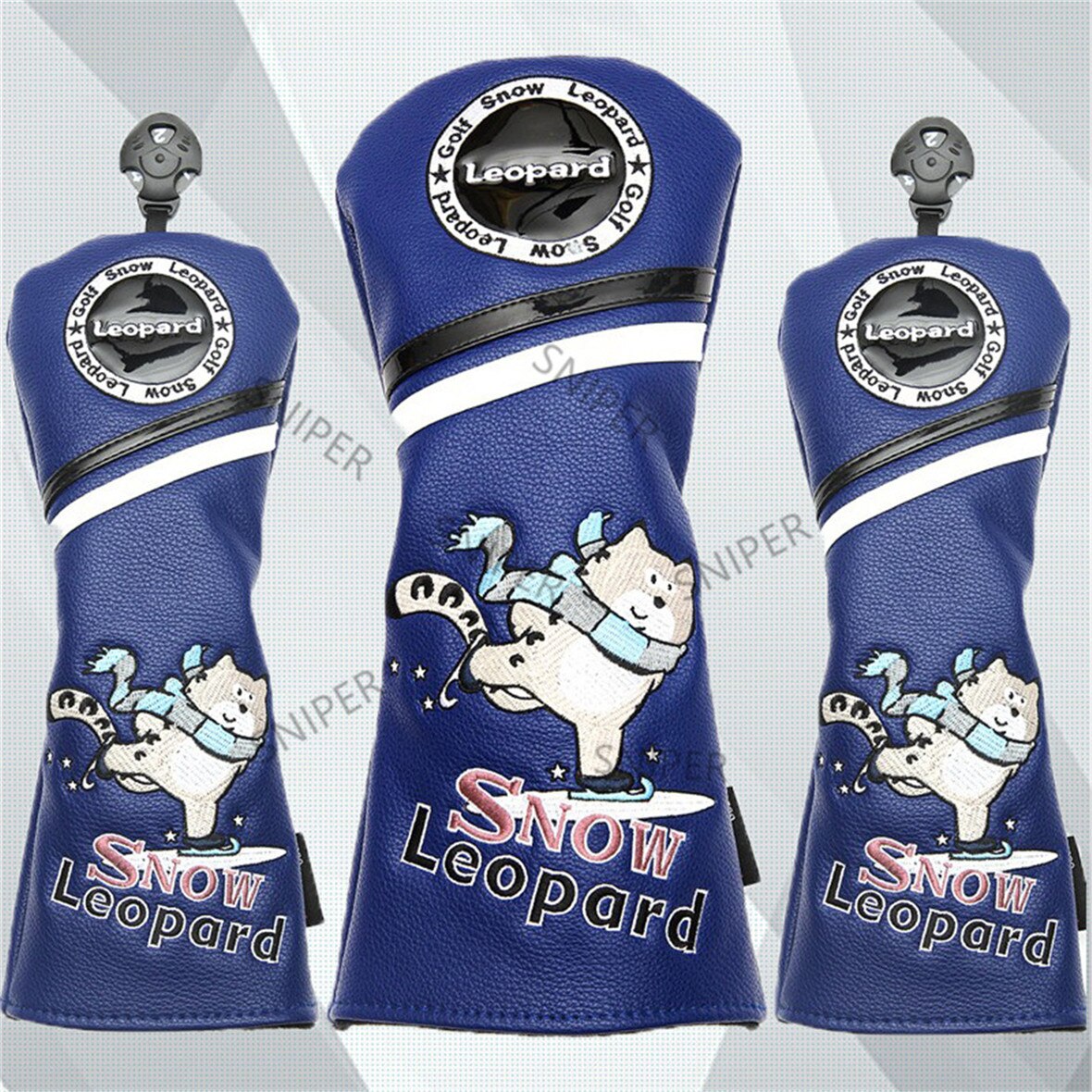 Snow Leopard Golf Driver Headcovers Sporting Goods Golf Driver Fairway Hybrids Woods Covers PU Leather Head Covers Set: 3 pcs Set cover